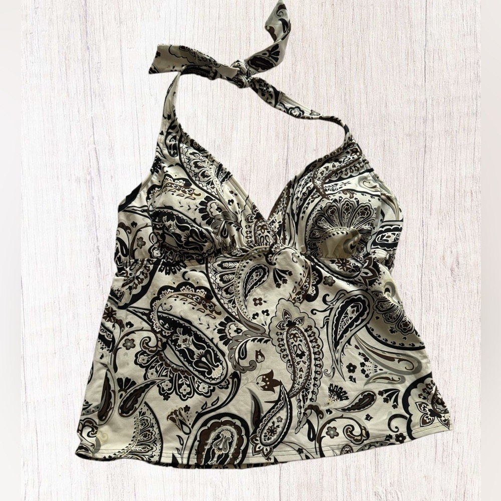 Lands End Halter Tankini Swimsuit Top Size 10 Tie Neck